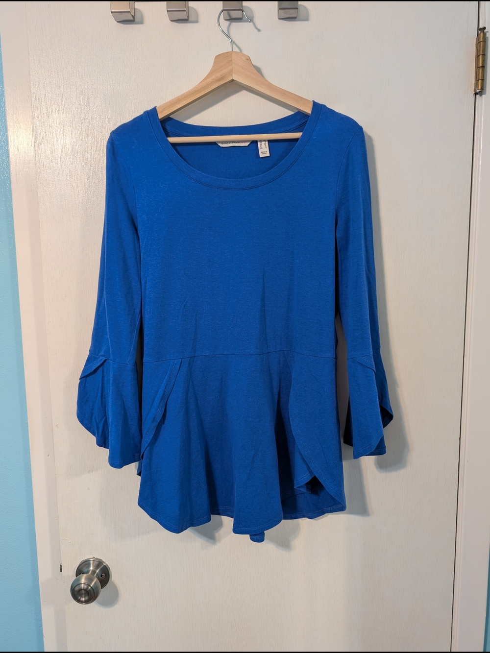 Isaac Mizrahi Royal Blue Peplum Tunic with Flounce Sleeves